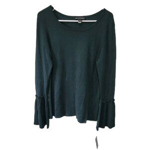 INC International Concepts Sweater XL NWT Hunter Forest Green Flutter Sleeves